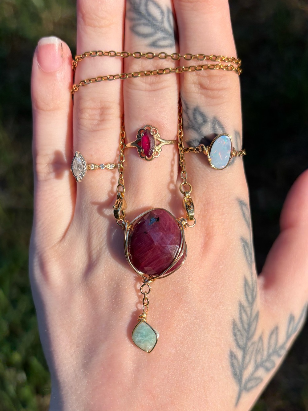 Sapphire and Amazonite double dangle interchangeable necklace